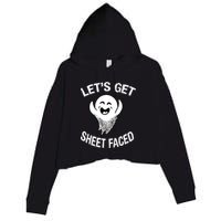 Halloween Let's Get Sheet Faced Ghost Crop Fleece Hoodie