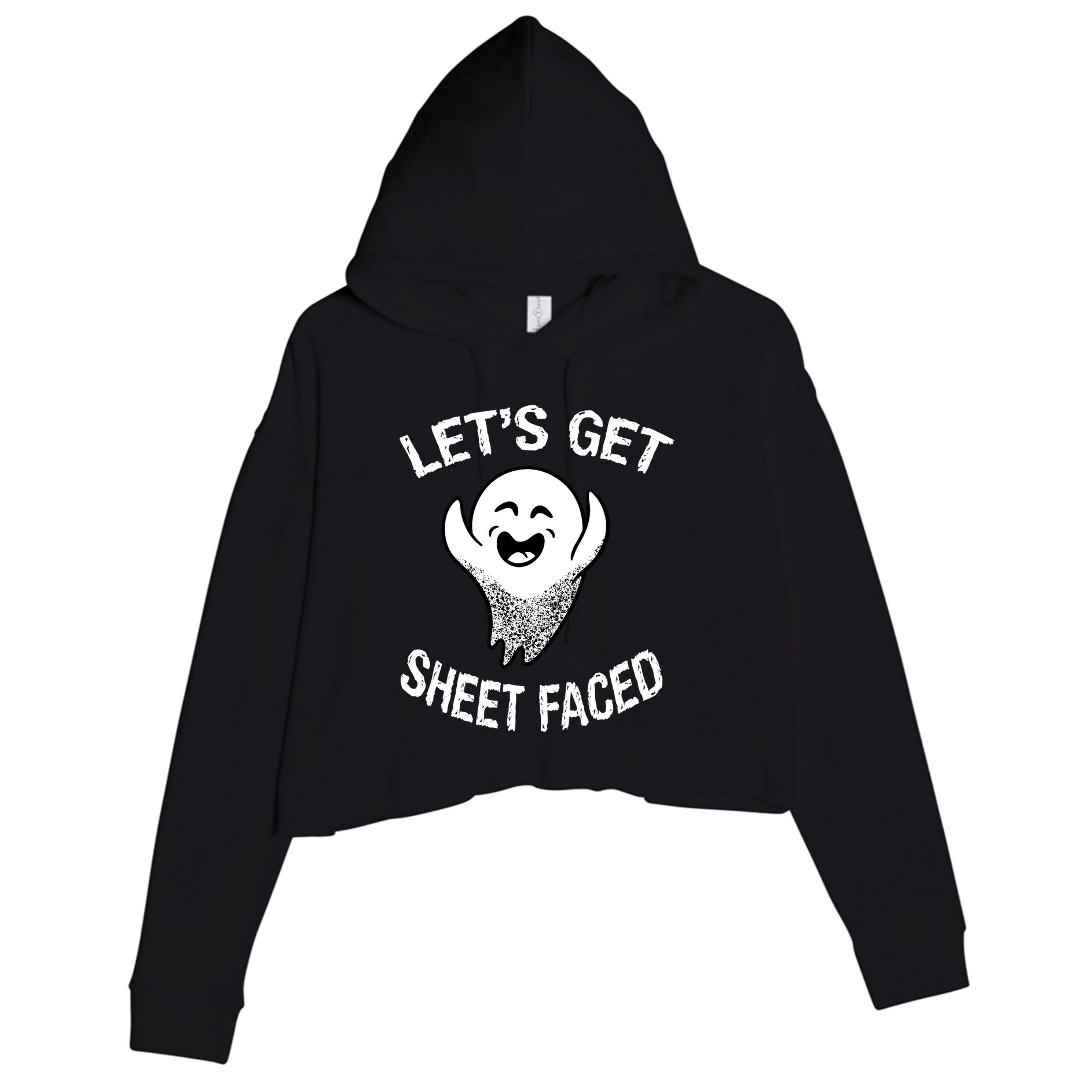 Halloween Let's Get Sheet Faced Ghost Crop Fleece Hoodie