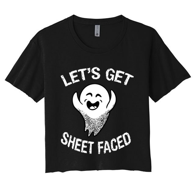 Halloween Let's Get Sheet Faced Ghost Crop Top