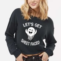 Halloween Let's Get Sheet Faced Ghost Cropped Pullover Crew