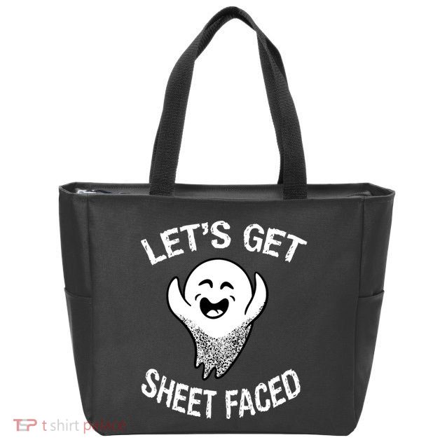 Halloween Let's Get Sheet Faced Ghost Zip Tote Bag