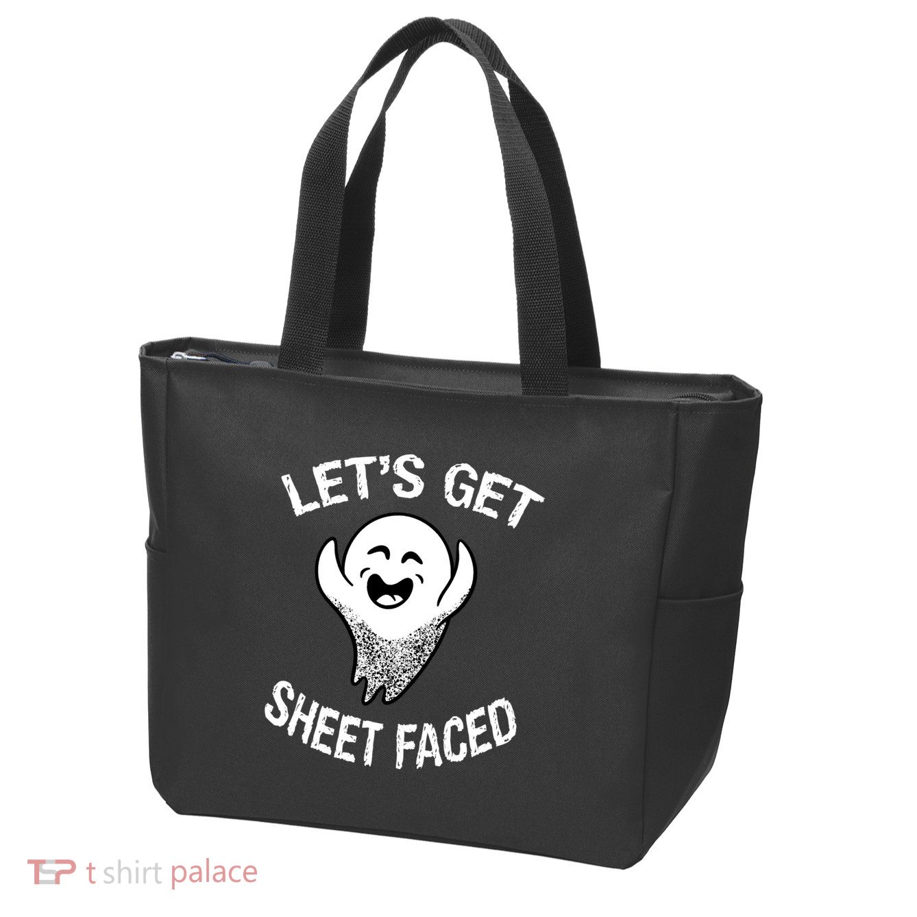Halloween Let's Get Sheet Faced Ghost Zip Tote Bag