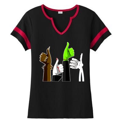 Halloween Monsters Thumps Up Ladies Halftime Notch Neck Tee