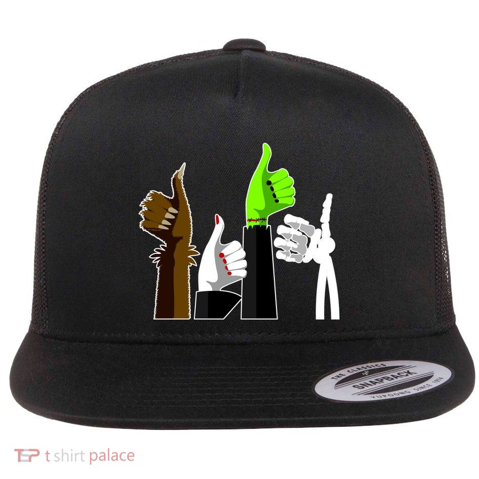 Halloween Monsters Thumps Up Flat Bill Trucker Hat