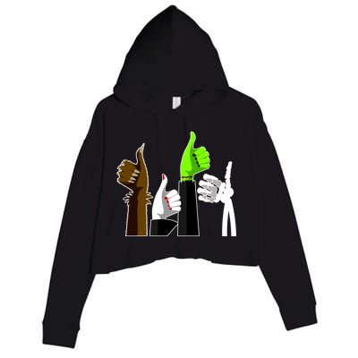 Halloween Monsters Thumps Up Crop Fleece Hoodie