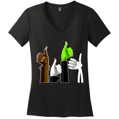 Halloween Monsters Thumps Up Women's V-Neck T-Shirt