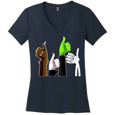 Halloween Monsters Thumps Up Women's V-Neck T-Shirt