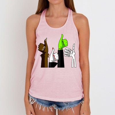 Halloween Monsters Thumps Up Women's Knotted Racerback Tank