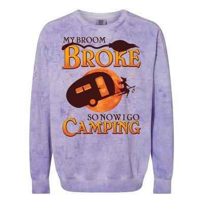 Halloween My Broom Broke So Now I Go Camping Colorblast Crewneck Sweatshirt