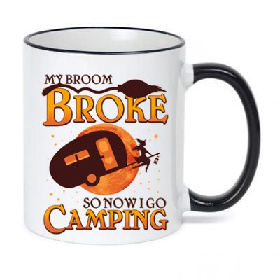 Halloween My Broom Broke So Now I Go Camping 11oz Black Color Changing Mug