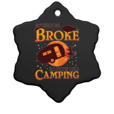 Halloween My Broom Broke So Now I Go Camping Ceramic Star Ornament