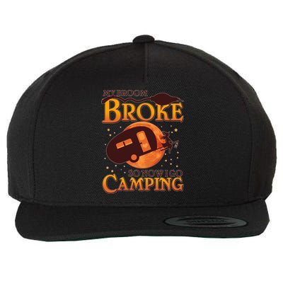 Halloween My Broom Broke So Now I Go Camping Wool Snapback Cap