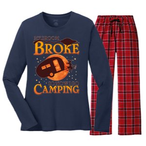 Halloween My Broom Broke So Now I Go Camping Women's Long Sleeve Flannel Pajama Set 