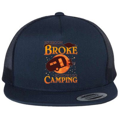 Halloween My Broom Broke So Now I Go Camping Flat Bill Trucker Hat