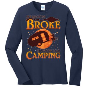 Halloween My Broom Broke So Now I Go Camping Ladies Long Sleeve Shirt