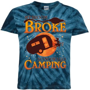 Halloween My Broom Broke So Now I Go Camping Kids Tie-Dye T-Shirt