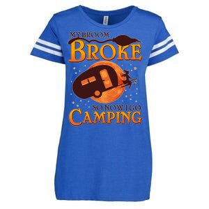 Halloween My Broom Broke So Now I Go Camping Enza Ladies Jersey Football T-Shirt