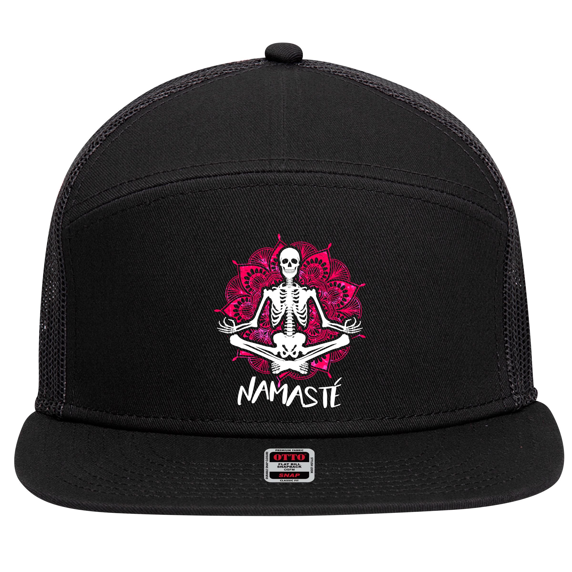 Halloween Namaste Skeleton 7 Panel Mesh Trucker Snapback Hat