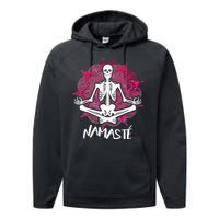 Halloween Namaste Skeleton Performance Fleece Hoodie