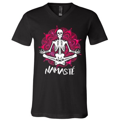 Halloween Namaste Skeleton V-Neck T-Shirt