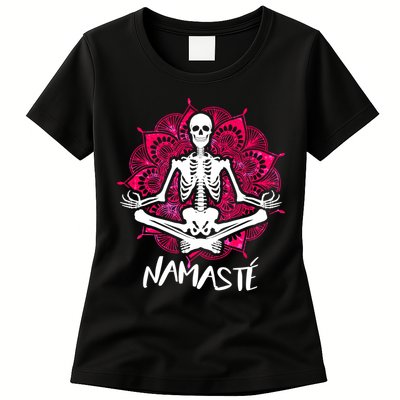 Halloween Namaste Skeleton Womens T-Shirt