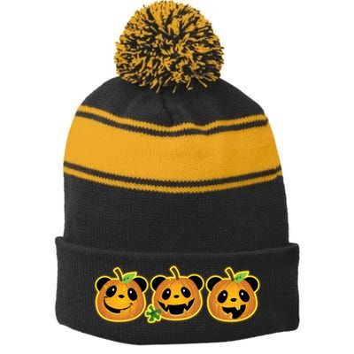 Halloween Panda Pumpkins Stripe Pom Pom Beanie