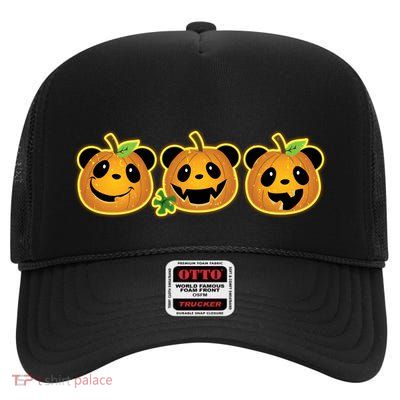 Halloween Panda Pumpkins High Crown Mesh Back Trucker Hat