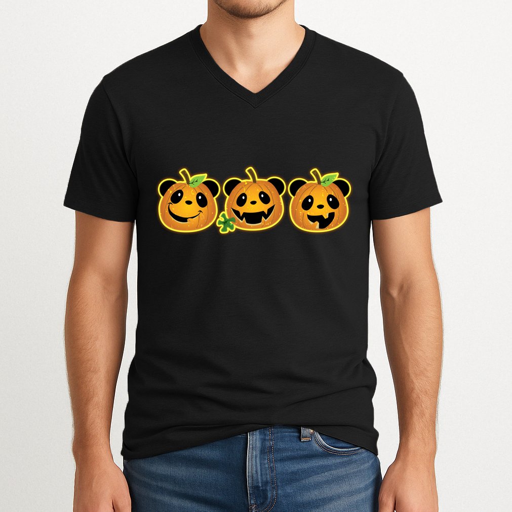 Halloween Panda Pumpkins V-Neck T-Shirt