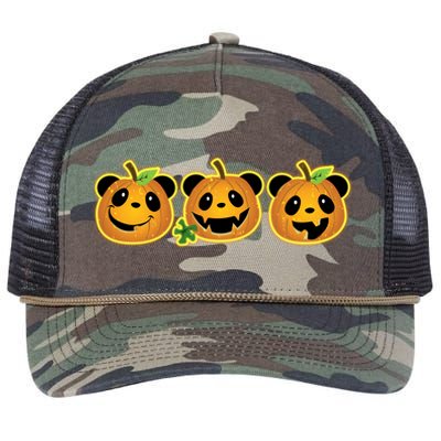 Halloween Panda Pumpkins Retro Rope Trucker Hat Cap