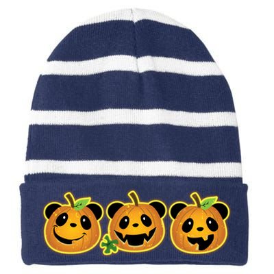 Halloween Panda Pumpkins Striped Beanie with Solid Band