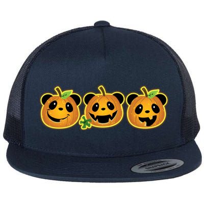 Halloween Panda Pumpkins Flat Bill Trucker Hat