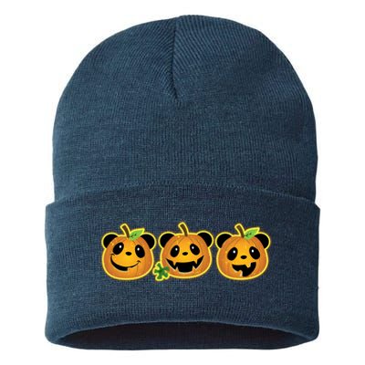 Halloween Panda Pumpkins Sustainable Knit Beanie