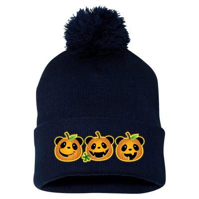 Halloween Panda Pumpkins Pom Pom 12in Knit Beanie