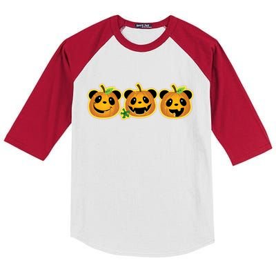 Halloween Panda Pumpkins Kids Colorblock Raglan Jersey