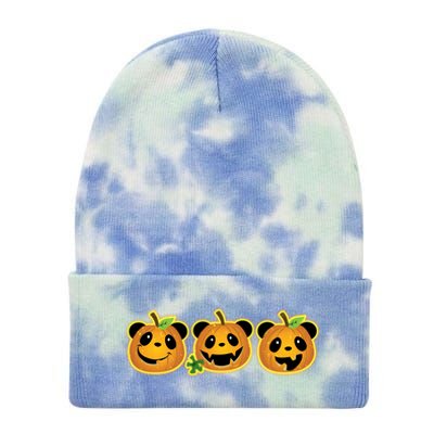 Halloween Panda Pumpkins Tie Dye 12in Knit Beanie