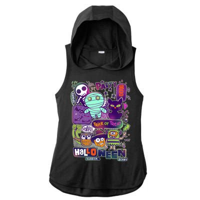 Halloween Party Doodles Ladies PosiCharge Tri-Blend Wicking Draft Hoodie Tank