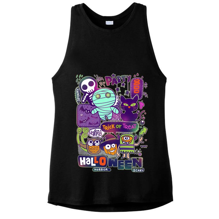 Halloween Party Doodles Ladies PosiCharge Tri-Blend Wicking Tank