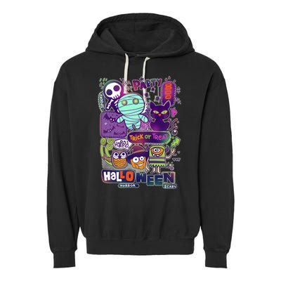 Halloween Party Doodles Garment-Dyed Fleece Hoodie