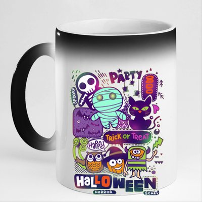 Halloween Party Doodles 11oz Black Color Changing Mug