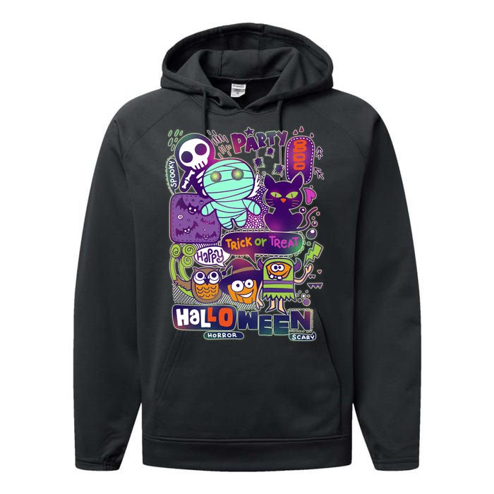 Halloween Party Doodles Performance Fleece Hoodie