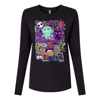 Halloween Party Doodles Womens Cotton Relaxed Long Sleeve T-Shirt