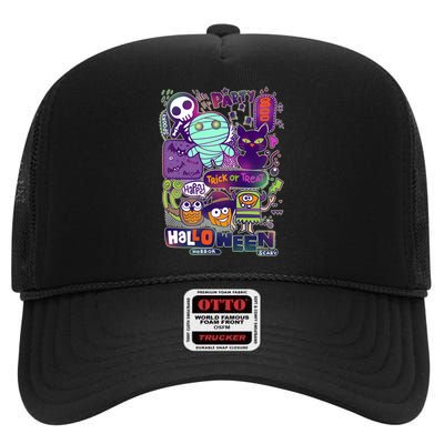 Halloween Party Doodles High Crown Mesh Back Trucker Hat