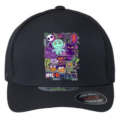 Halloween Party Doodles Flexfit Unipanel Trucker Cap