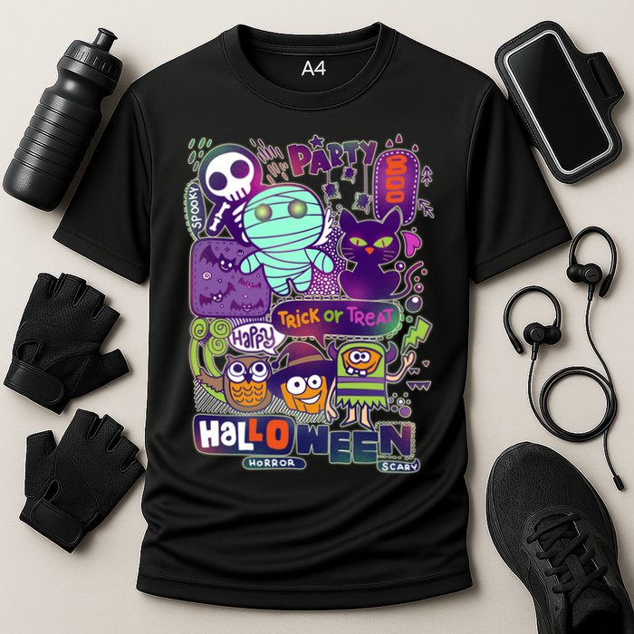 Halloween Party Doodles Cooling Performance Crew T-Shirt