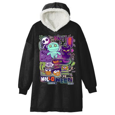 Halloween Party Doodles Hooded Wearable Blanket