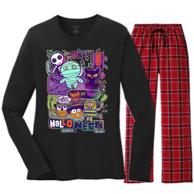 Halloween Party Doodles Women's Long Sleeve Flannel Pajama Set 