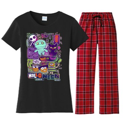 Halloween Party Doodles Women's Flannel Pajama Set