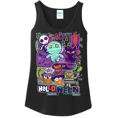 Halloween Party Doodles Ladies Essential Tank