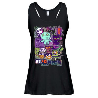 Halloween Party Doodles Ladies Essential Flowy Tank