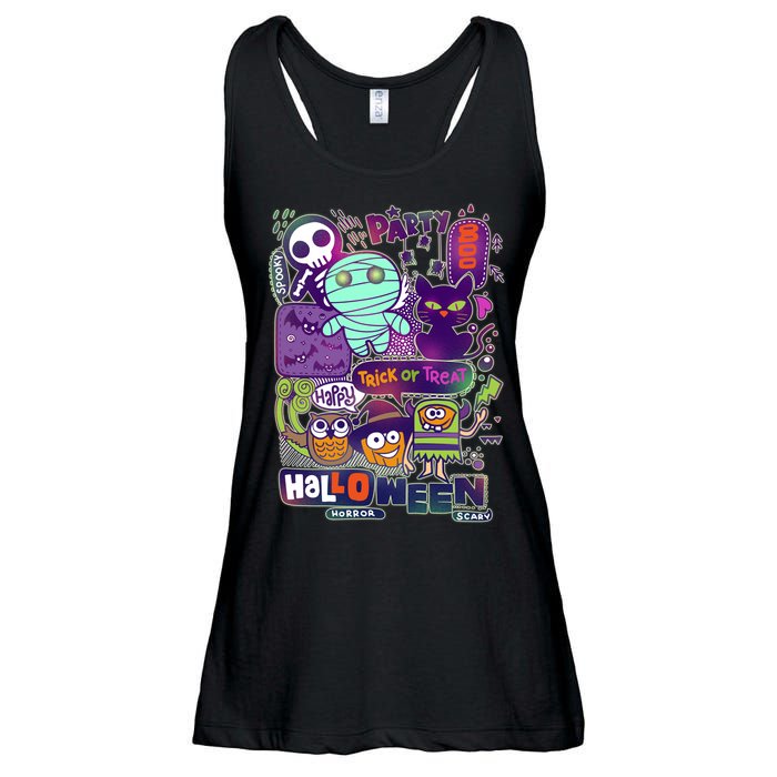 Halloween Party Doodles Ladies Essential Flowy Tank